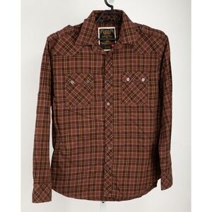 Jordan Craig Button Down Shirt Mens L Brown Plaid Western Epaulette Long Sleeve